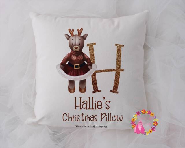 1st Christmas, Child Pillow, Christmas Gift, Reindeer Cushion, Personalised Children's New Baby Gift For Girl, Boy - image 1