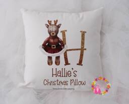 1st Christmas, Child Pillow, Christmas Gift, Reindeer Cushion, Personalised Children's New Baby Gift For Girl, Boy - thumbnail 1