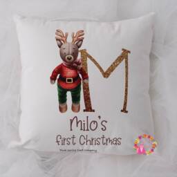 1st Christmas, Child Pillow, Christmas Gift, Reindeer Cushion, Personalised Children's New Baby Gift For Girl, Boy - thumbnail 2