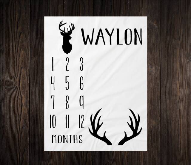 Baby Milestone Blanket Month Growth Tracker Fleece Shower Deer Newborn Gift Minky Boy Rustic Nursery - image 1
