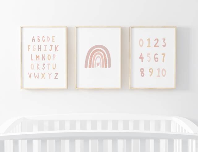 Gender Neutral Alphabet Rainbow Prints - Set Of 3, Baby Girl Print, Nursery Wall Art, Kids Bedroom, Playroom Decor, Abc Print - image 1