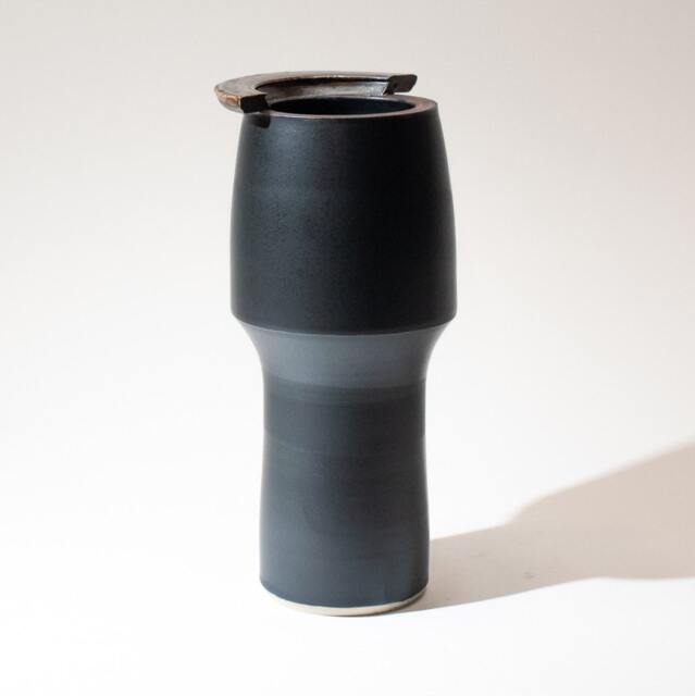 Hand Thrown Vase Form Stoneware Fired in A Satin Finish Semi-Matte Black Glaze, With Manganese Oxide Stained Rim - image 1