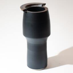Hand Thrown Vase Form Stoneware Fired in A Satin Finish Semi-Matte Black Glaze, With Manganese Oxide Stained Rim - thumbnail 2