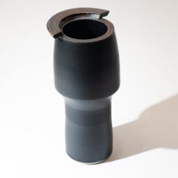Hand Thrown Vase Form Stoneware Fired in A Satin Finish Semi-Matte Black Glaze, With Manganese Oxide Stained Rim - thumbnail 3