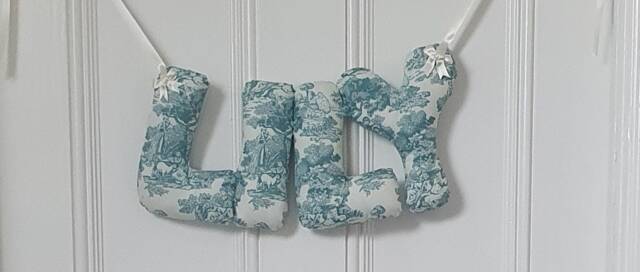 Personalised Name Banner, Mint Toile De Jouy Baby Wall Hanging. Shower Gift. Garland. Nursery French Decor - image 1