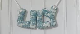 Personalised Name Banner, Mint Toile De Jouy Baby Wall Hanging. Shower Gift. Garland. Nursery French Decor