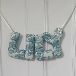 Personalised Name Banner, Mint Toile De Jouy Baby Wall Hanging. Shower Gift. Garland. Nursery French Decor - thumbnail 2