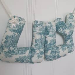 Personalised Name Banner, Mint Toile De Jouy Baby Wall Hanging. Shower Gift. Garland. Nursery French Decor - thumbnail 3