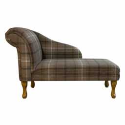 Luxe Chocolate Brown Tartan Chaise Longue - Indoor Sofa Lounger Handmade in Britain - thumbnail 3