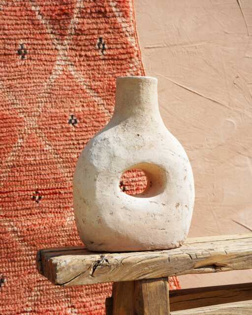 Clearance Sale Moroccan Unglazed Tamegroute Large White Ecru Picasso Round Bottle Neck Candlestick Holder, Ceramic Pottery - image 1