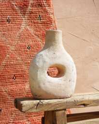 Clearance Sale Moroccan Unglazed Tamegroute Large White Ecru Picasso Round Bottle Neck Candlestick Holder, Ceramic Pottery - thumbnail 1