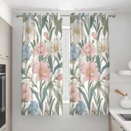 Pastel Floral Curtains, Big Flowers Botanical Leaf Pattern Drapes, Custom Made Window Panels For Home Decor - thumbnail 3