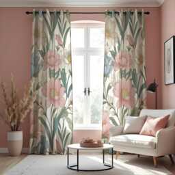 Pastel Floral Curtains, Big Flowers Botanical Leaf Pattern Drapes, Custom Made Window Panels For Home Decor - thumbnail 2