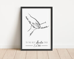 Personalised Auntie Hands Line Art Print, Birthday Gift For Aunt - thumbnail 1