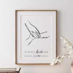 Personalised Auntie Hands Line Art Print, Birthday Gift For Aunt - thumbnail 2