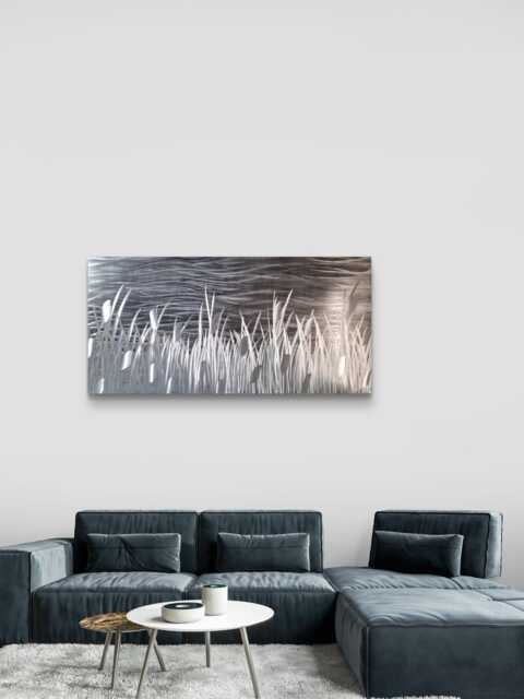 Modern Abstract Metal Wall Art, Indoor Outdoor Decor., Grey Silver. By The Lake - image 1