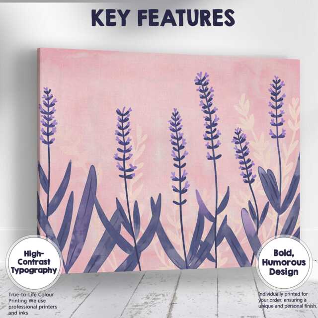 Pastel Pink Lavender Field Minimalist Botanical Illustration Canvas Wall Art Print Decor Picture Ready To Hang - image 1