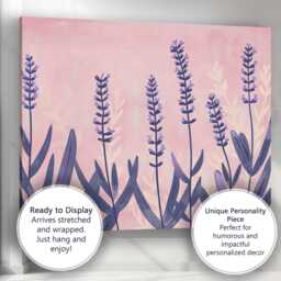 Pastel Pink Lavender Field Minimalist Botanical Illustration Canvas Wall Art Print Decor Picture Ready To Hang - thumbnail 3