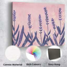 Pastel Pink Lavender Field Minimalist Botanical Illustration Canvas Wall Art Print Decor Picture Ready To Hang - thumbnail 2