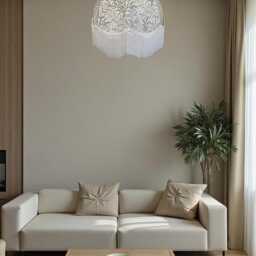 Handmade William Morris Natural Willow Bough Fabric Dome Lampshade Cream Braid & Fringe, Bespoke British Made - thumbnail 3