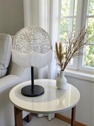 Handmade William Morris Natural Willow Bough Fabric Dome Lampshade Cream Braid & Fringe, Bespoke British Made