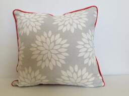 Christmas Poinsettia Pillow Cover Gray Floral Print With Red Piping - thumbnail 1