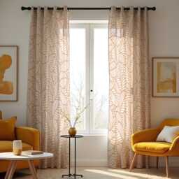 Minimalist Botanical Curtains, Beige Line Leaf Design Drapes, Custom Made Window Panels - thumbnail 4