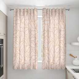Minimalist Botanical Curtains, Beige Line Leaf Design Drapes, Custom Made Window Panels - thumbnail 3