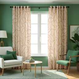 Minimalist Botanical Curtains, Beige Line Leaf Design Drapes, Custom Made Window Panels - thumbnail 2