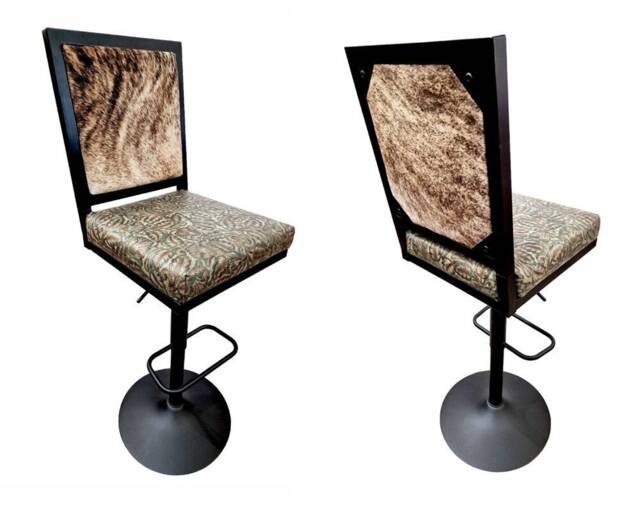 Cowhide Leather Swivel Bar Stool - Adjustable Height, Back Support - image 1