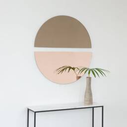 Set Of 2 Luna??? Half-Moon Pieces Mixed Tinted Bronze + Peach Round Frameless Contemporary Mirrors