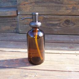 16 Ounce Bottle Soap Dispenser Bathroom Kitchen Pump Brown Amber Glass Metal Shampoo Spray Refillable Container Reuse Liquid Storage Lotion - thumbnail 2