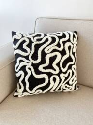 Groovy Punch Needle Pillow Cover, Cosy Decorative Embroidered Cushion Cover, Wavy Aesthetics, Black & White Rug Cushion, Abstract Throw - thumbnail 1