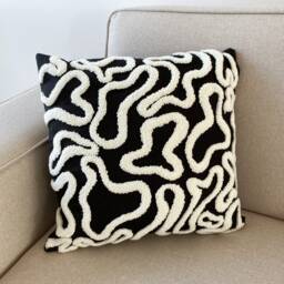 Groovy Punch Needle Pillow Cover, Cosy Decorative Embroidered Cushion Cover, Wavy Aesthetics, Black & White Rug Cushion, Abstract Throw - thumbnail 3