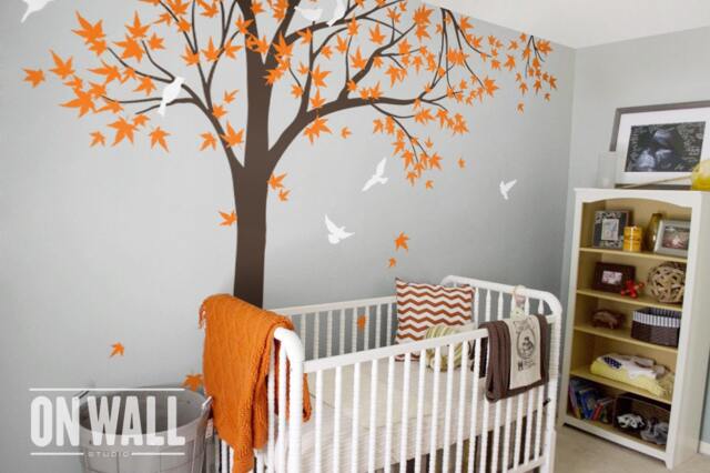 Gorgeous Large Maple Tree Wall Decal With Birds - Eye-Catching Vinyl Art For Home Nature Wall Art Sticker Kids Room, Nursery K024 - image 1