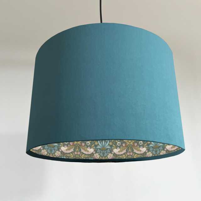 Teal Velvet Drum Lampshade/ Ceiling Shade William Morris Strawberry Thief Teal Interior - image 1