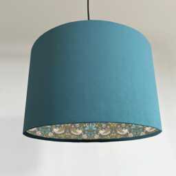 Teal Velvet Drum Lampshade/ Ceiling Shade William Morris Strawberry Thief Teal Interior