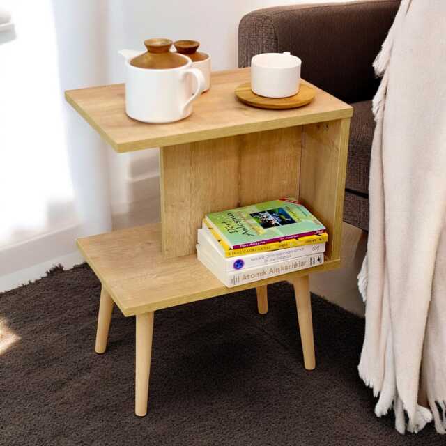 Modern Side Table With Wooden Legs - Compact Coffee For Living Room - image 1