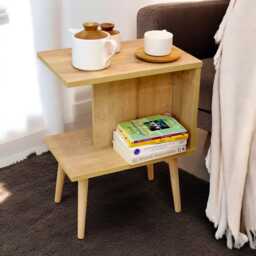 Modern Side Table With Wooden Legs - Compact Coffee For Living Room - thumbnail 1