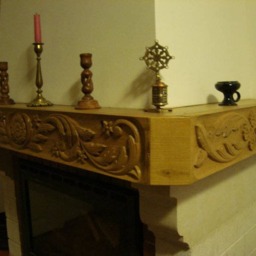 Hand Carved Oak Fireplace Mantel Floral Wood Carving Wall Art - thumbnail 3