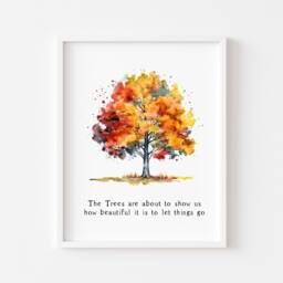 Autumn Tree Watercolour Print Unframed Fall Home Decor - thumbnail 2