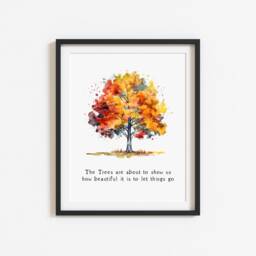 Autumn Tree Watercolour Print Unframed Fall Home Decor - thumbnail 3