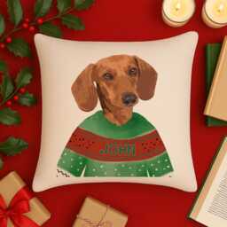 Personalised Tan Dachshund Christmas Cushion Cover Dog Xmas Jumper Throw Pillow Christmassy Festive Decor New Puppy Gift Sausage Edj20 - thumbnail 2