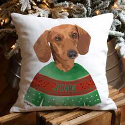 Personalised Tan Dachshund Christmas Cushion Cover Dog Xmas Jumper Throw Pillow Christmassy Festive Decor New Puppy Gift Sausage Edj20 - thumbnail 3