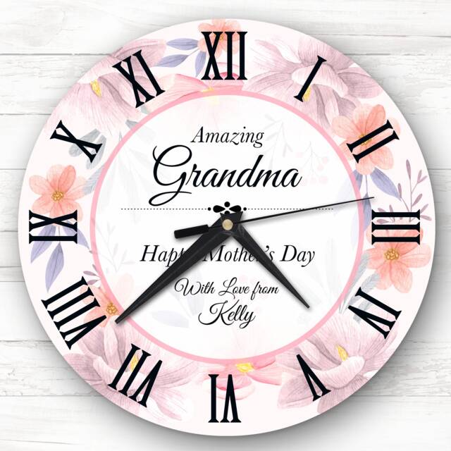 Amazing Grandmother Floral Mother's Day Gift Personalised Clock - image 1
