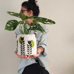 Hand Printed Scandinavian Flower Planter Rustic Fabric Basket - thumbnail 4