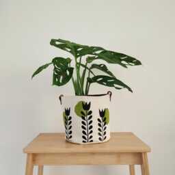 Hand Printed Scandinavian Flower Planter Rustic Fabric Basket - thumbnail 2