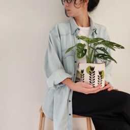 Hand Printed Scandinavian Flower Planter Rustic Fabric Basket - thumbnail 1