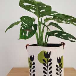 Hand Printed Scandinavian Flower Planter Rustic Fabric Basket - thumbnail 3