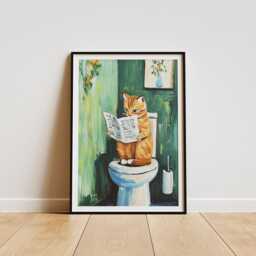 Cat On Toilet Print - Funny Bathroom Wall Art, Print, Dopamine Decor, Poster, Gift - thumbnail 3